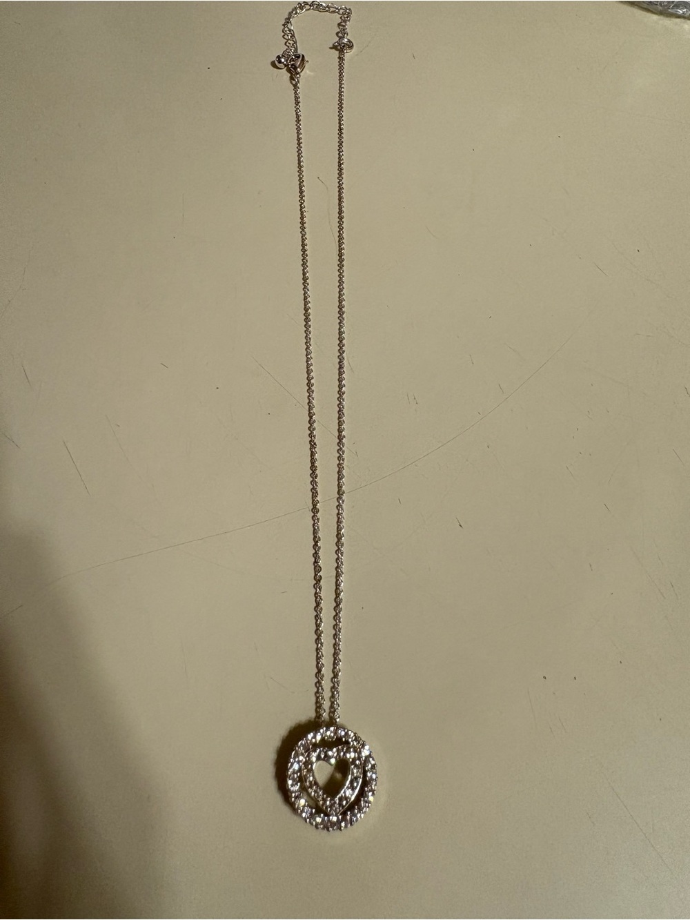 Avon Silver Heart Circle Pendant Necklace with Crystals